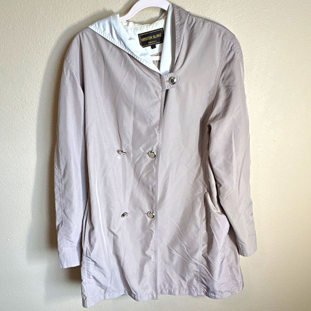 Kristen Blake Women’s Gray Hooded Button Front Mid-Length Rain Coat Size L